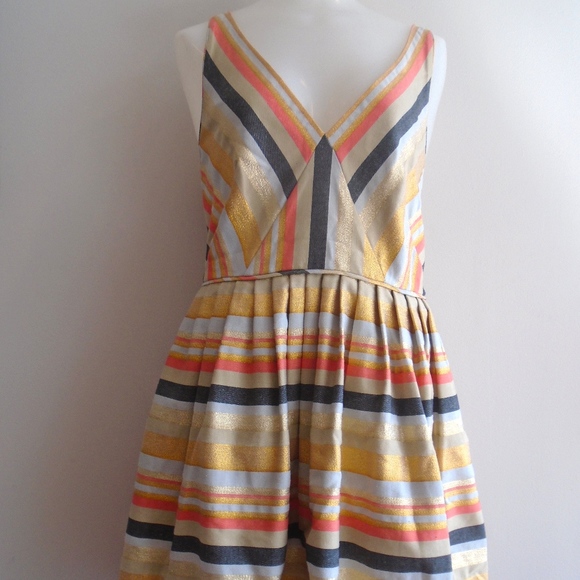 J Crew Stripe Metallic Gold Multi Color Skater 10 - Picture 2 of 6